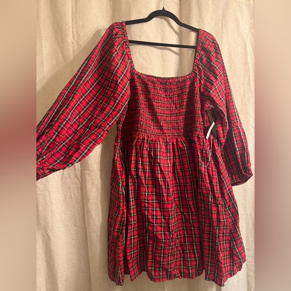 Old Navy Red Plaid Long Sleeve Dress